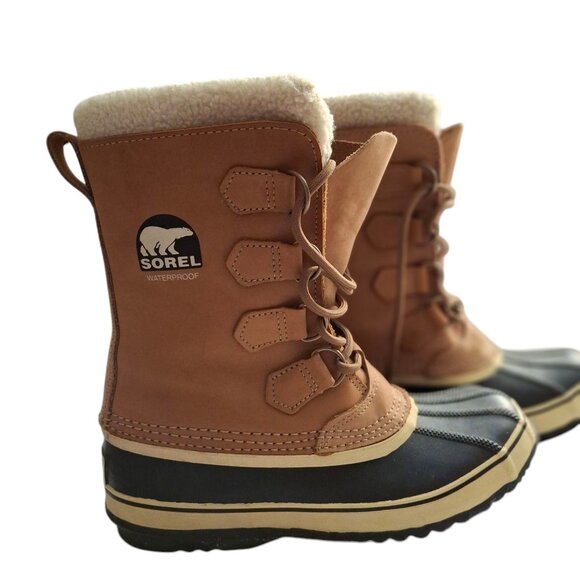 Sorel Caribou Womens Beige/Tan Waterproof Rubber Sole Winter Boots Laced Sz 8.5 - Picture 5 of 11